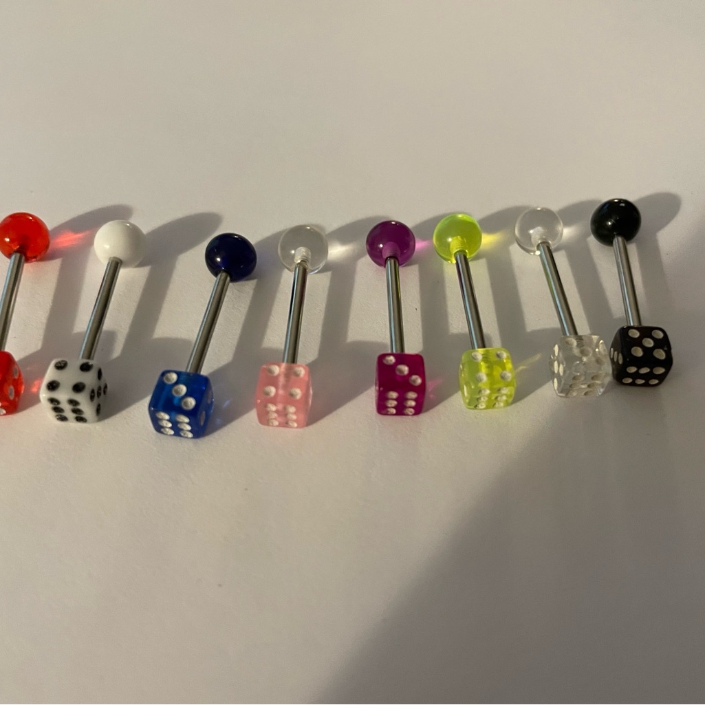 8 Pcs Stainless Steel 14g Dice Design Tongue Rings New 16$